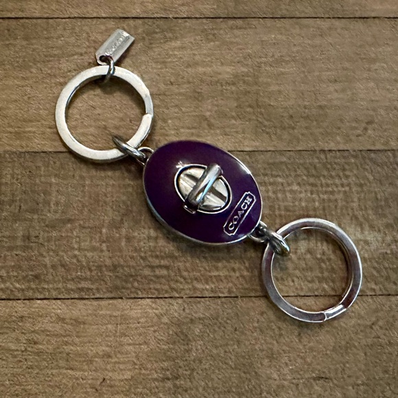 Coach Deep Purple Enamel Oval Valet Keychain Fob Bag Charm - Picture 9 of 11